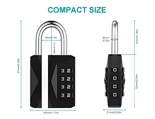 Image of ZHEGE Combination Lock for Locker, Heavy Duty Weatherproof Padlock (Black) | Combination 4 Digit for Outdoor Fence Shed Gate, White Number Lock for Gym Locker, School Lock, Toolbox