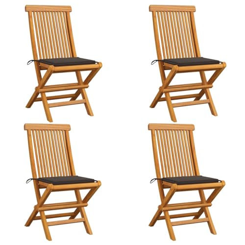 Xichuzi Sillas de jardín 4 uds, Sillas Terraza Exterior, Silla Playa Jardin, Sillas Exterior Jardin, Sillas Balcon, Muebles Jardin Exterior Conjunto, con Cojines Gris Taupe Madera de Teca