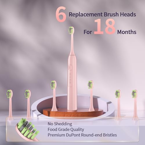 Elektrische Zahnbürste für Erwachsene mit 6 Dupont Bürstenköpfen, 42000 VPM Schallzahnbürste, 4 Putzmodi, 120 Tage ultra-lange Akkulaufzeit, IPX7 Wasserdicht, 2 Minuten Smart Timer (Rosa) – Bild 5