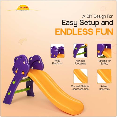 Image of Toyzone Tree Slide - Purple & Orange | Baby Play Slide | Indoor & Outdoor Baby Slider | Easy Assembly | Safe Rounded Design | Kids Slide for 3-5 Years