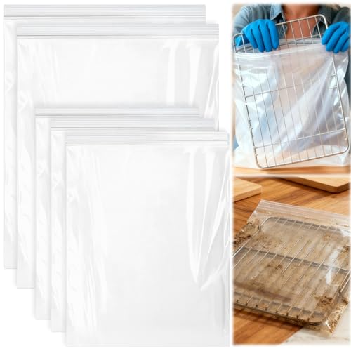 Palksky Oven Rack Cleaning Bags, Heavy Duty No Scrub Oven Rack Cleaning Bags, Reusable Leak-Resistant PE Bags for Deep Soaking Grill Grates, BBQ Racks, No Cleaner Included, 5 Pack
