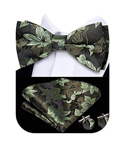Image of Hi-Tie Bow Ties for Men Pre-Tied Pocket Square with Cufflinks Mens Bowtie Sets for Wedding Formal Party