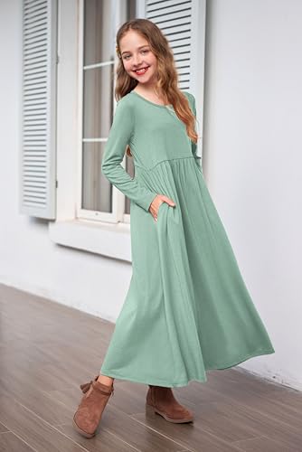 Image of Arshiner Girls Maxi Dress Long /Short Sleeve Casual Holiday Dress with Pockets for 5-13 Years