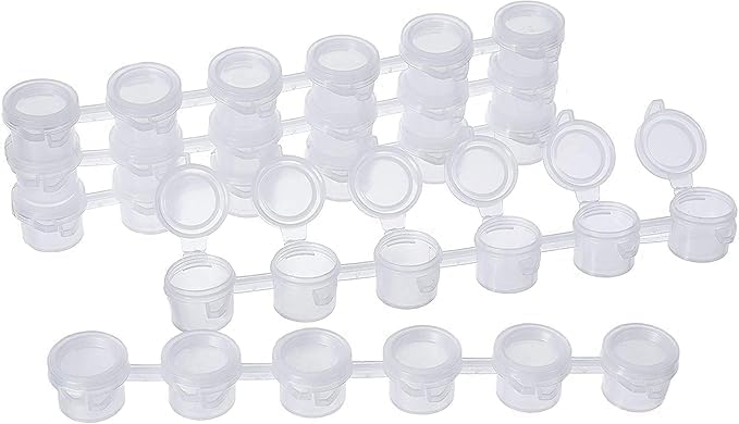 Paint Pot Strips, 150 Clear Plastic Storage Containers, 3ml Capacity, 25 Strips of 6 Cups Each, for Art Supplies and School Crafts