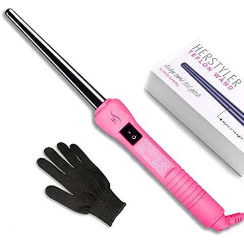 Herstyler Baby Curls Mini Curling Iron | Tapered 1/2 to 3/4 Curling Iron | Skinny Curling Wand for Queens Who Want to Be Crowned in Curls | 9mm to 13mm Wand with Dual Voltage | Pink Cover