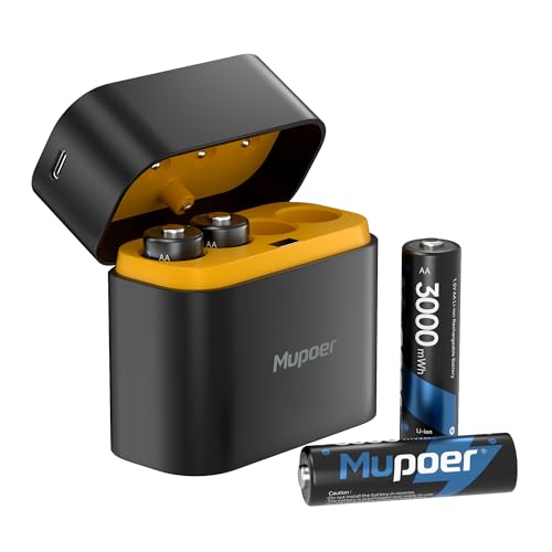 Rechargeable Battery AA Lithium with Charger,4 Count 3000mWh 1.5V Double A Batteries High Capacity,Long Lasting Lithium ion Battery with Charging Storage Box,AA Lithium Batteries for Blink Xbox