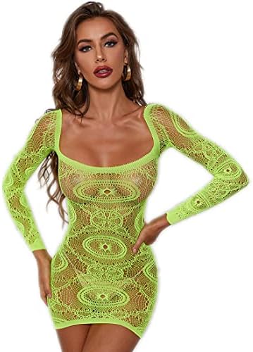 FairyDreamy Womens Sexy Lingerie Fishnet Babydoll Hollow-out Chemise Mini-dress Nightwear (A903-Green)