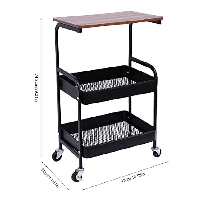 3 Tier Rolling Cart with Tabletop,Multipurpose Utility Storage Cart for Office Kitchen Bedroom Living Room,Black-9ek0lcC4