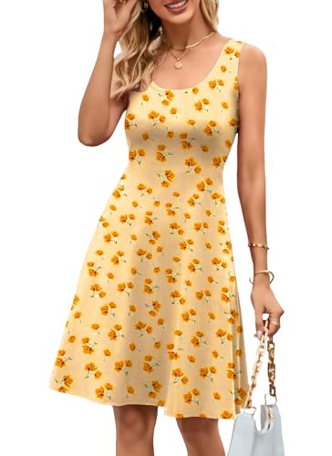 Image of Herou Summer Beach Dresses for Women A Line Sleeveless Tank Dress | Casual,Scoop Neck,Soft,Knee Length,Breathable