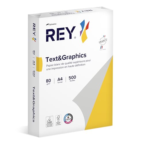 REY Text & Graphics, Papier Reprographique, Blancheur Élevée, 80 g, A4, FSC, Ramette de 500 Feuilles