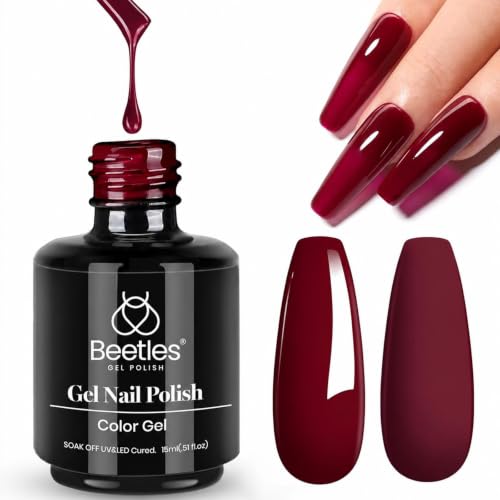 Beetles Red Gel Polish, Oxblood Red, 15ML Dark Burgundy Gel Nail Polish | Soak-Off UV LED, Long-Lasting Fall Nails Art for Salon &amp; Home DIY Manicures