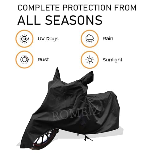 Image of All Weather Bike Cover for Hero Glamour X 125 Bike Cover with Water-Resistant and Dust Proof Premium 210T Fabric Entire Black