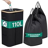 Fulasofia Felsenfest Pfandflaschen Sammelbehälter 110L mit Deckel Stabiler Leergutbehälter Dank Feder-Stangen | Inkl. waschbaren Innentaschen & Anti-Schimmel Netz | Faltbarer Pfandsammler für Küche