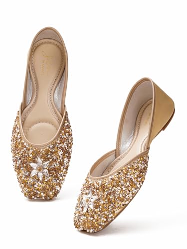 JM LOOKS 1 Designer Punjabi Jutti for Women | Stone & Pearl Embellished Mojari for Brides & Special Occasions