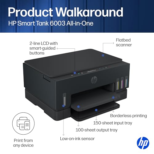 Image of HP Smart Tank 6003 Wireless All-in-One Ink Tank Printer, Scanner, Copier with up to 3 Years of Ink Included, Best-for-Home, Cartridge-Free Refillable, AI-Capable (D35XXA)