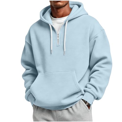 Hoodies for Men Zip Up Quarter Pullover Oversized Hooded Sweatshirts Pocket - image 2