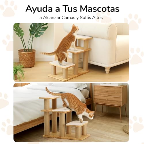 Escalera para perros de madera de pino y yute FUKUMARU con soporte robusto de hasta 90 kg 4