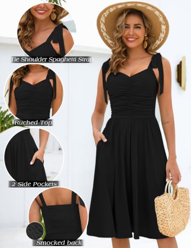 Image of Kranda Women 2026 Summer Casual Spaghetti Strap Sundress V Neck Sleeveless Flowy Boho Floral Midi Dress with Pockets