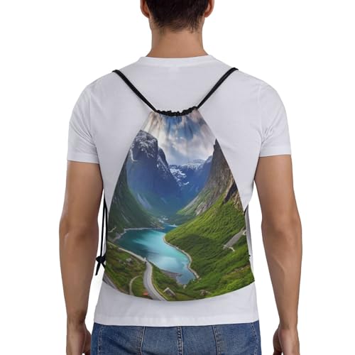 Norwegian fjords Drawstring Backpack Lightweight Draw String Bag Cinch Bags Waterproof Gym Bag for Men Women Swim Bag Small2
