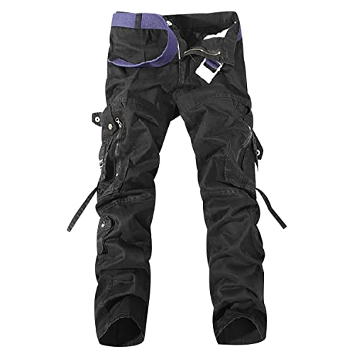 Image of OADOBKICE Mens Casual Trousers Walking Men Trousers Cargo Pants Oversize Men Pants Workwear Pants Elastic Waist Pants with Pocket Long Pants Loose Trousers Popular Pants Denim Trousers Black 31