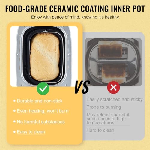 Bread Maker, 15-in-1 3LB Dough Machine, Nonstick Ceramic Pan Automatic Breadmaker with Gluten Free Setting, Whole Wheat Bread Making, Digital, Programmable, 3 Loaf Sizes, 3 Crust Colors, White