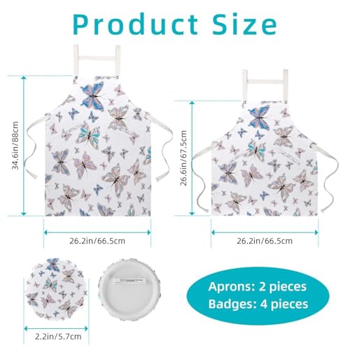 Lot de 2 tabliers de cuisine avec 4 broches à motif papillons aquarelle