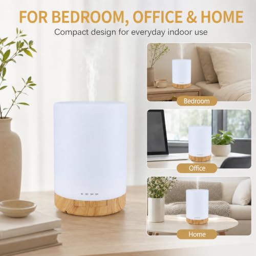 Cilvenx 300mL Humidifier with Timer for Bedroom, Light Wood Grain | 7-color LED ambient light and compact desktop design for office, home, bedside table and small rooms - image 8