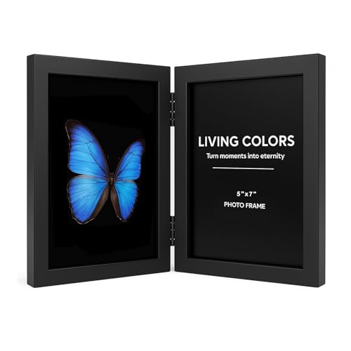 YHIOOWLI 5x7 Picture Frame Hinged Double Picture Frames Fold Wood Photo Frame for Tabletop or Desktop Display Vertically Black