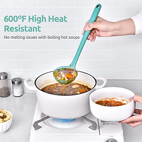 Image of 13 inch Silicone Soup Ladle: U-Taste 600ºF Heat Resistant 4 oz Large Non-stick Seamless Rubber Kitchen Deep Serving Spoon with Non-slip Solid Long Handle for Cooking Sauce /Stews /Gravies (Aqua Sky)