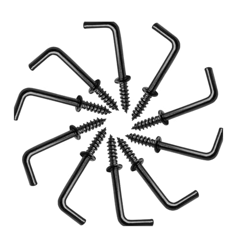 Biaungdo Paquete de 100 ganchos de 3/4 pulgadas de largo, ganchos negros de rosca pequeños en forma de L, ganchos de tornillo en ángulo recto, ganchos de tornillo de 7 formas, mini ganchos de tornillo