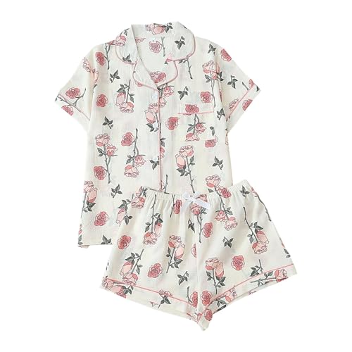 Pyjama d'intérieur avec cardigan manches courtes et short imprimé pour femme