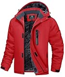 MAGCOMSEN Warm Jackets for Men Ski Snow Jacket Thick Hooded Fleece Water Resistant Winter Jacket Windbreaker Hiking Snowboard Red,L