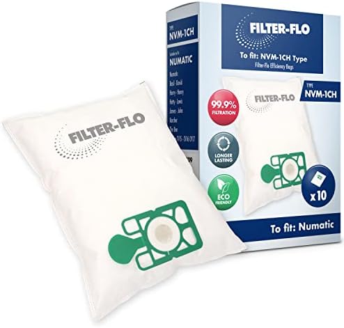 FILTER-FLO Multi Layer Vacuum Cleaner Dust Bags for NVM-1CH Numatic Henry Hoover Hetty James Bagged Vacuum Cleaners, Synthetic, Eco Friendly (Pack of 10)