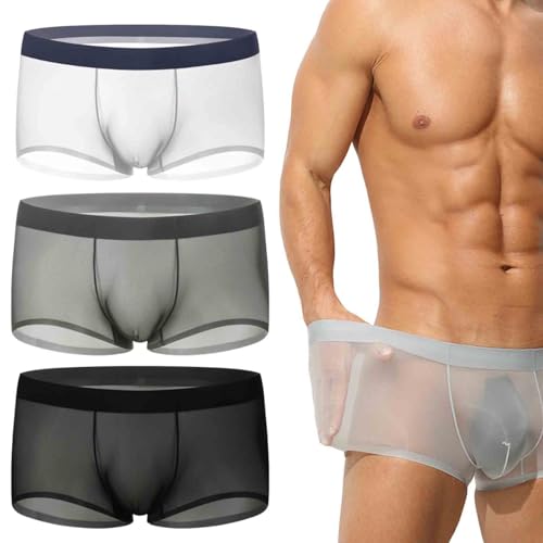 Nbzsmlkn sous-vêtements Niksy, Boxer Transparent Ultra-Fin en Soie Glacée pour Homme, sous-vêtement Transparent Et Respirant, Cool (3 pièces - B,M)