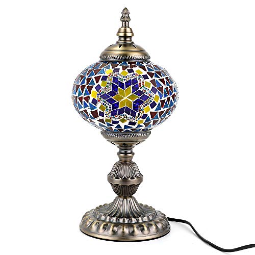 Kindgoo Lámpara mesilla de noche Turca de Mosaico Cristal 17 x 36cm, Bombilla LED Incluida (viola)