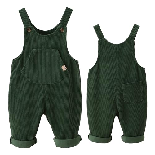 Image of NEAWEALY Boy Girl Corduroy Overalls Suspender Trousers Sleeveless Jumpsuit with Pocket Green 4-5Y
