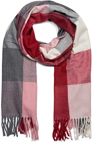 styleBREAKER Unisex weicher Karo Schal mit langen Fransen, bunt kariert, warme Winter Stola mehrfarbig 01017110, Farbe:Bordeaux-Rosa-Grau