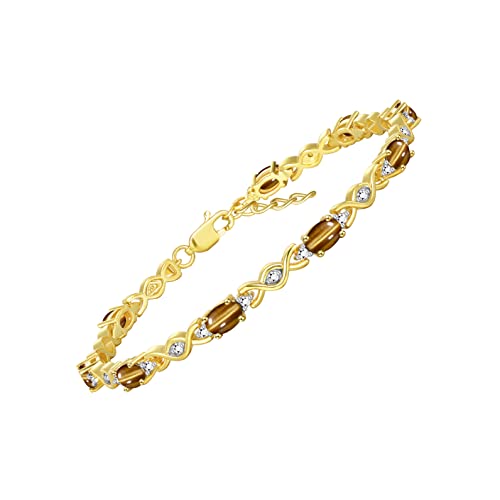 Image of Rylos Bracelets for Women Yellow Gold Plated Silver XOXO Hugs & Kisses Tennis Bracelet Gemstone & Diamonds Adjustable to Fit 7 inch-8 inch Wrist, 10 Gorgeous 6X4MM Jewelry for Women Friendship Bracelets