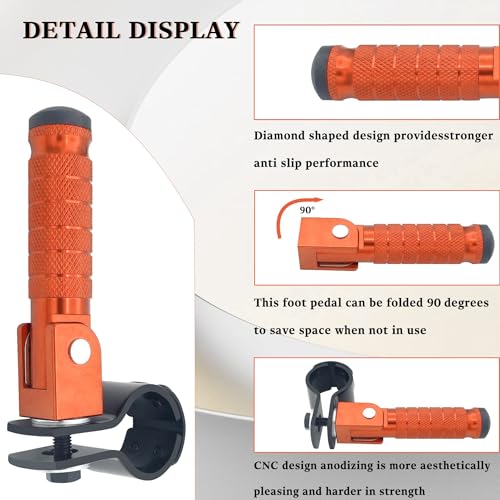 Image of M8 Motorcycle CNC Aluminum 90 Degree Folding Rearsets Folded Motorbike Footrest Bicycle Footpegs Foot Pegs Pedal Universal (Orange)