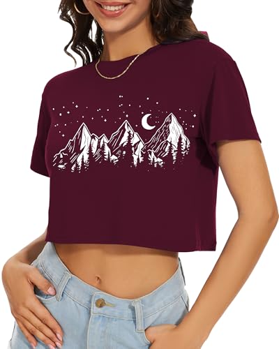 Image of Womens Summer Crop Tops Short Sleeve Round Neck T-Shirts Loose Fit Casual Blouse 2026
