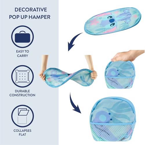 Image of Disney Stitch Pop Up Hamper - Collapsible Laundry Basket with Durable Carry Handles - 21'' x 13.5'' - Lightweight Storage Bin for Kids, Nursery, Bedroom & Toys