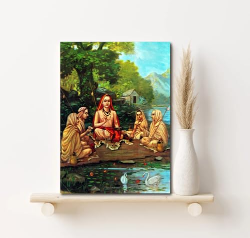 Image of Sikhash Raja Ravi Varma Canvas Paintings Classic Art, Indian Art, Famous Artist, Wall Painting for Living Room, Bedroom, Office, Unframed, Multicolor Fabric Size - 12x9 inches (30x23 cms, Shrimad Guru Adi Shankaracharya)