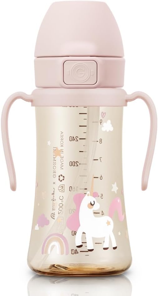 – GROSMIMI Flip Top Spill Proof Sippy Cup with Stage 2 Straw for Toddlers, Customizable, PPSU, BPA Free 10 oz (Unicorn)