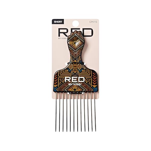 Red by Kiss Soul Pik Afro Comb, Scalp-Safe Skin Friendly Metal Teeth, for Curly & Straight Hair, Durable & Elegant Hairdressing Tool, Fashion Stylish for Daily Styling (Imperial Straight, Short)