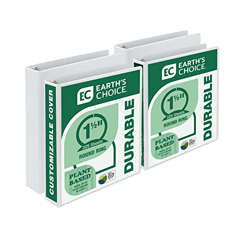 Image of Samsill Plant-Based 1.5 Inch Durable Round Ring, View Binder, Eco-Friendly, USDA Certified Biobased, 4 Pack, White