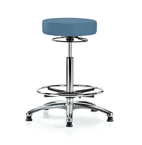 Image of Perch Chrome Medical Stool, 360 Ring, Glides, 24 inch-34 inch, Colonial Blue Vinyl