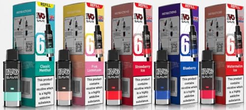 IVG SAVR Prefilled Replacement Refill Pods 20mg 3000 Puffs 6ml (Pack Of 5) Watermelon Ice Classic Menthol Blueberry Strawberry Ice Pink Lemonade