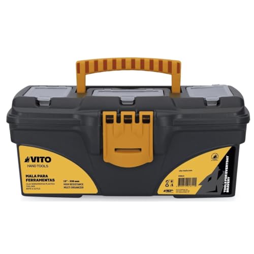 VITO - Caisse à Outils 13 - 32x16,5x13,6cm - Boîte à Outils Vide en Plastique Haute Résistance avec Plateau Amovible 3 Organiseurs de Couvercle et Poignée Ergonomique