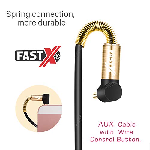 Image of FASTX Strong Black L-Shaped 3.5mm Aux Cable with mic 24K Gold Plated Male to Male Audio Cable with Inline Wire Control Button for Music and Smart Control for Answer Phone Calls.