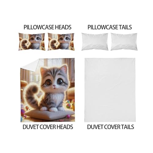 Housse de couette chat impression 3D haute définition en microfibre douce avec 2 taies